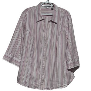 Lee Riders Instantly Slims You‎ Women's Pink White Striped Button Blouse Size 4X